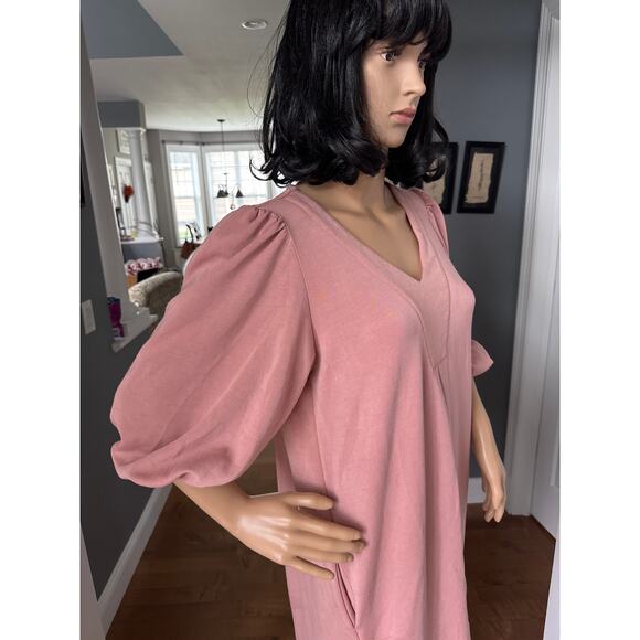 For Cynthia puff sleeved v neck high low soft pink knee length dress small - Picture 8 of 10